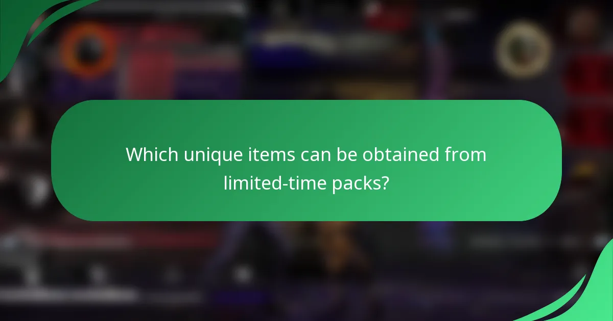 Which unique items can be obtained from limited-time packs?